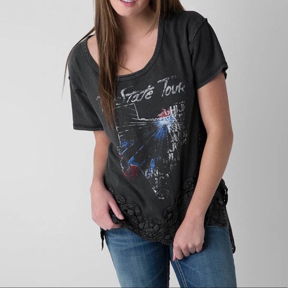 Free People Tops - Free People Sz L Crochet Inset Tee EUC